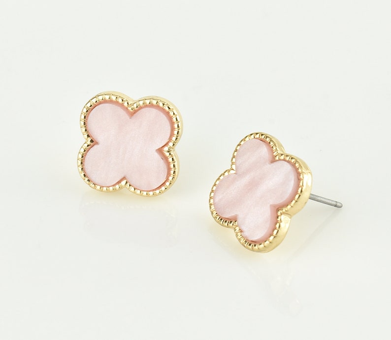 Earring Clover Earring Stud Earring Pink Clover Earring Etsy