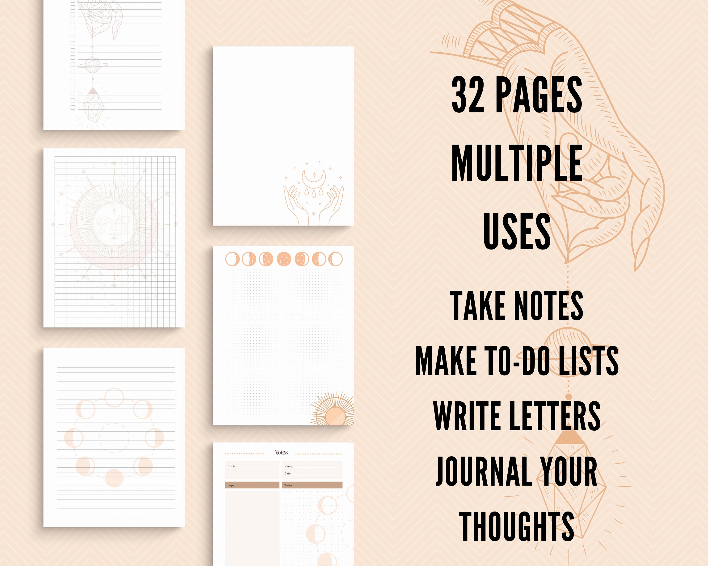 Mystical Magic Stationery Paper Printable Celestial Pages - Etsy