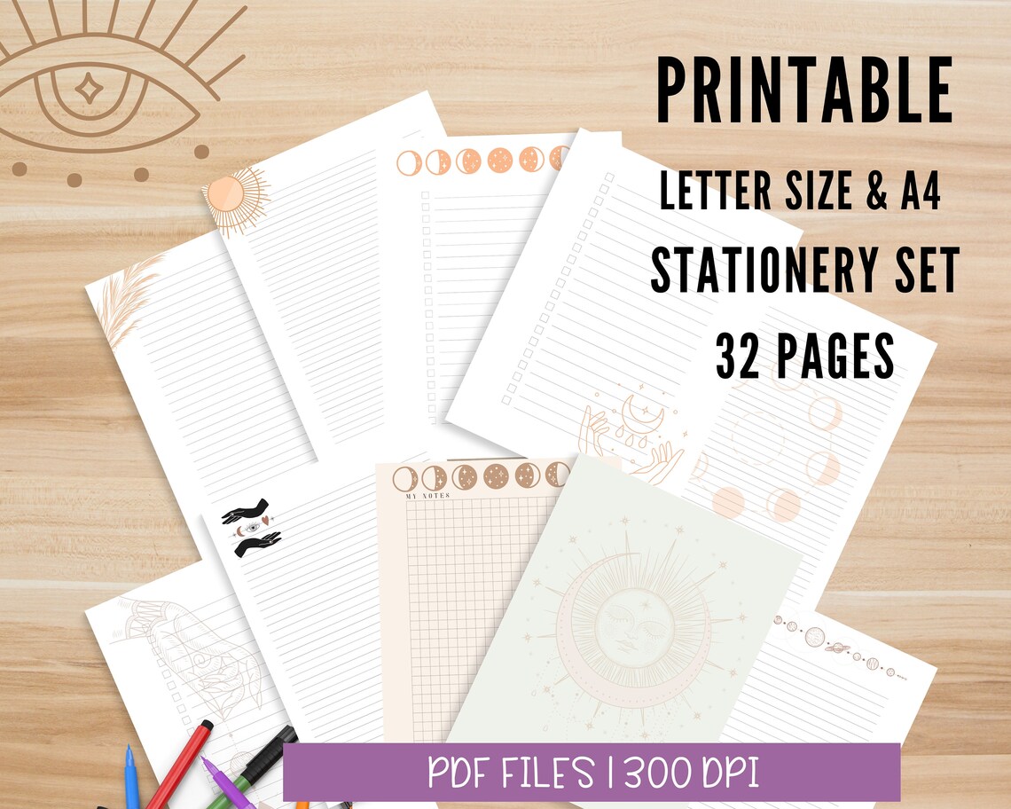 Mystical Magic Stationery Paper Printable Celestial Pages - Etsy