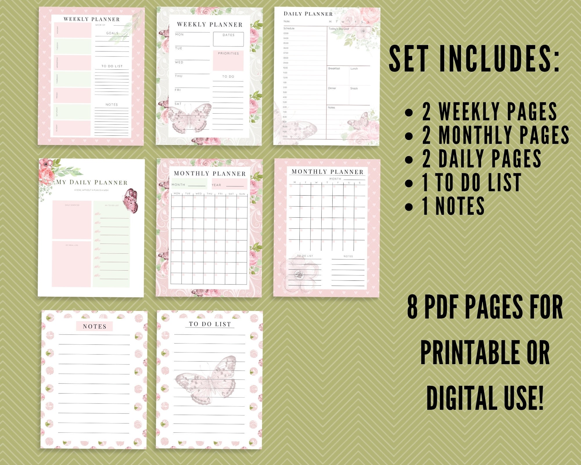 Pink Girly Printable Planner Weekly Planner Digital Planner Etsy UK
