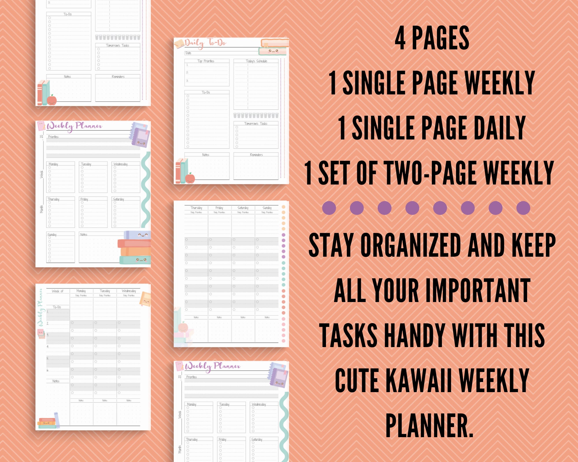 kawaii weekly planner daily or week planner page cute etsy