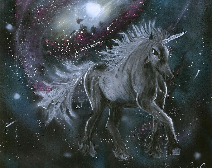 Starry night unicorn wall decor, unicorn artwork print