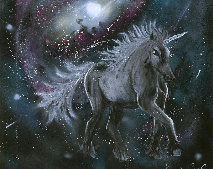 Galaxy Spray Paint Art, Fantasy Unicorn Art, Fantasy Spray Art, Pastels, Unicorn Fantasy Wall Art