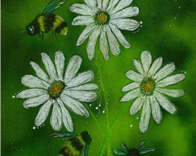 Free To Bee, Original Art Print, Spray Paint Art and Oil Pastels, Bee Art Print, Bee Print Wall Art