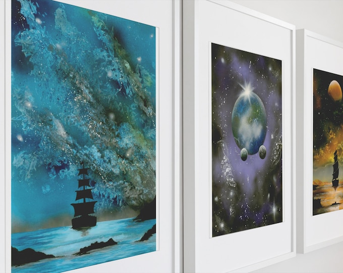 Set of 3 Prints, from original Spray Paint Art paintings, high quality prints, Pick your Own set of A3 size, Gift Ideae