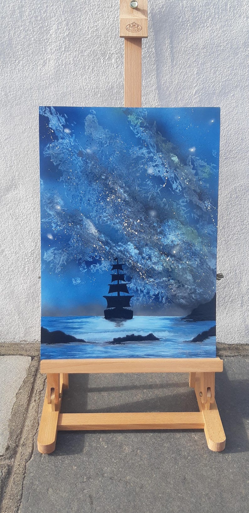 Nautical Galaxy Art Print: Starry Night Boat Seascape - Etsy