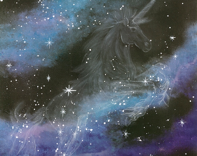 Mystical Unicorn Art Print for Starry Rooms, Fantasy Art, Unicorn Wall Art, Galaxy Art Prints,