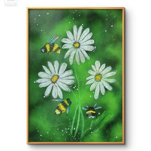 The Bees Knees, Original Art Print, Bee Art Print, Bee Print Wall Art, Daisy Flower Wall Art