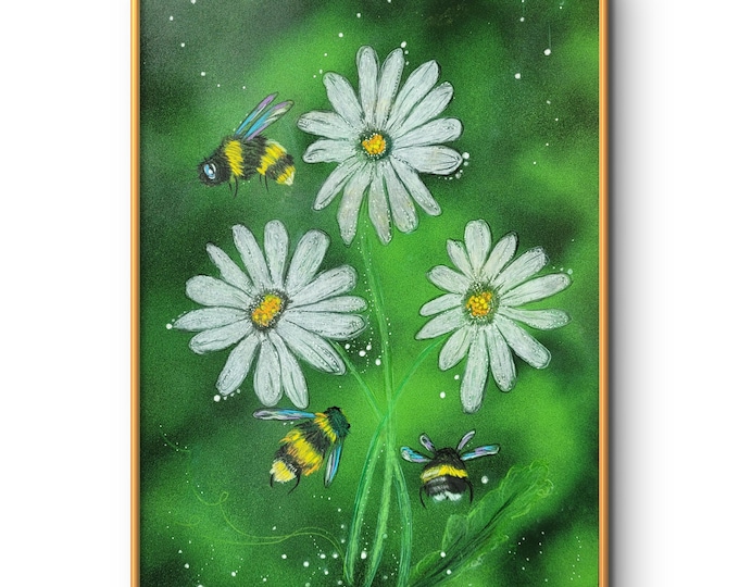The Bees Knees, Original Art Print, Bee Art Print, Bee Print Wall Art, Daisy Flower Wall Art
