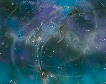 Galaxy Dolphin, Dolphin Art, Cosmic Art, Original Art Print, Galaxy Art, Dolphin Art Print, Spray Paint Art