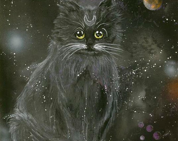 Cat Art, Space Kitty, Spray Paint Art, Wall Art Print, Galaxy Art, Space Cat, Wiccan, Witchy Things, Original Art Print, Galaxy Cat Art