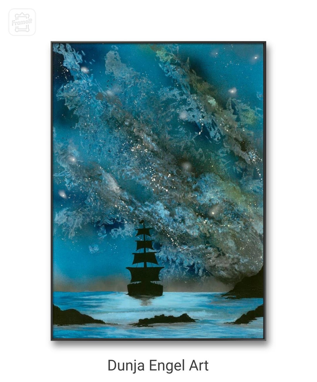 Nautical Galaxy Art Print: Starry Night Boat Seascape - Etsy
