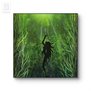 Green Mermaid Fantasy Artwork, Ocean Inspired Wall Art, Coastal Decor, Mystical Mermaid Print,