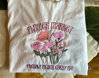 Flower Market embroidered white Sweatshirt/ T-shirt/ Hoodie/ Tote bag