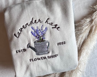 Lavendel Blumenladen bestickte Sand Sweatshirt / T-shirt / Hoodie / Einkaufstasche