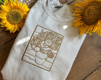 Sunflowers Embroidered Sand Sweatshirt/ T-shirt/ Hoodie/ Tote bag