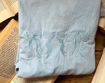 light blue  bows Embroidered Sweatshirt/Tshirt/Hoodie/Tote bag