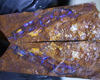 147ct(72+75) 35x20x10 Top Purple Koroit Wood Fossil Opal Split Pair Australia