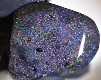 81ct 35x30x9 Black Rainbow Basalt Matrix Opal Rough Stone rubed/sliced Honduras Gem