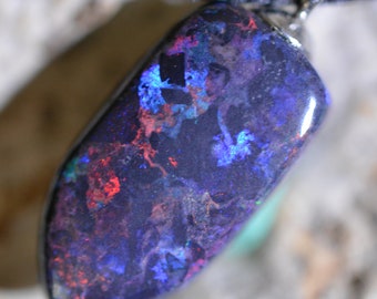 14ct 22x10x6 Top 5* Brilliance Red&Blue Broadflash Mooka Hard Matrix Boulder Opal Necklace