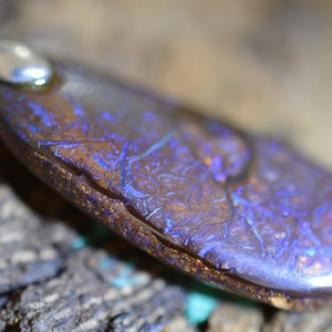 17ct Heart Stone Koroit Buss Boulder Matrix Opal Pendant Necklace Australia Gem Purple/Blue/Green image 3