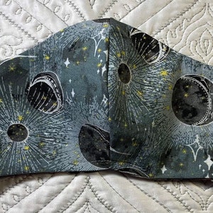 Reversible Fitted Adult Face Mask 100% Cotton Machine Washable Moon and Stars