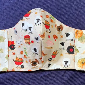 Reversible Fitted Adult Face Mask 100% Cotton Machine Washable Fall Farm