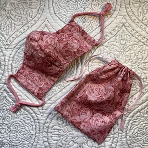 Fitted Adult Face Mask with Carrying Bag 100% Cotton Machine Washable Pink Roses