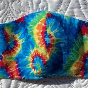 Reversible Fitted Kids Face Mask Cotton Machine Washable Rainbow Tie Dye