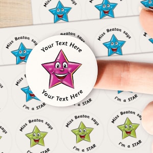 175 Personalised Jellybean Scented Star Stickers - Smelly Smiley Rewards - Choose Your Own Wording - 37MM