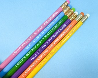 Positive Affirmation Pencil Set - 6 HB Pencils - Multi-coloured