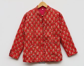 Veste matelassée vintage faite à la main indienne, manteaux, nouveau style, boho, veste en coton courte veste florale rouge