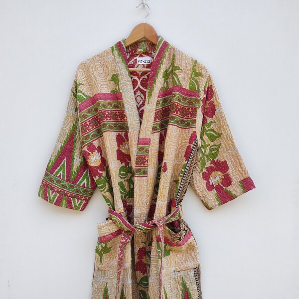 EXPRESS DELIVERY- Reversible Women Wear Vintage Kantha Quilted Jacket Indian Handmade Cotton Kantha Coat, Kimono Style Jackets, House Robe