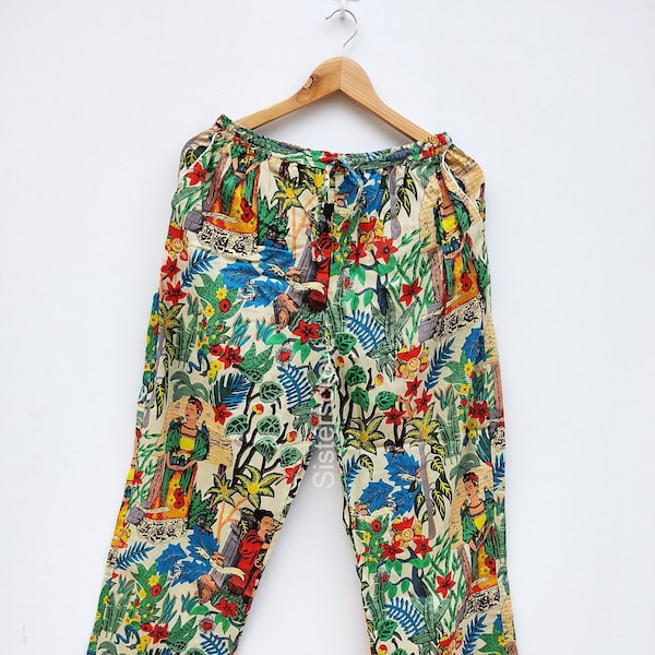Frida kahlo Cotton Pants, Women Lounge Pants, Beach Pants, Floral Trouser, Boho Festival Pants, Pajama Cotton Pant, Harem Pants