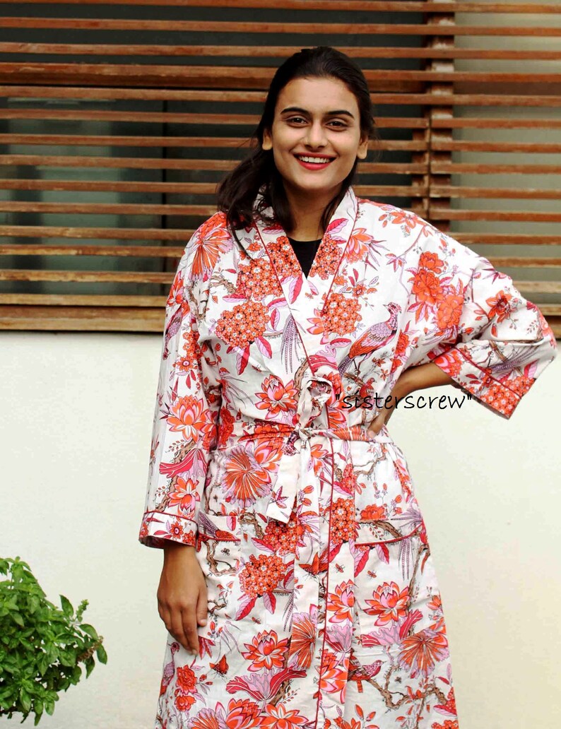 EXPRESS DELIVERY Women Wear Beautiful Handmade Kimono robe ladies night gown Bridesmaid robe Paradise Bird Cotton Kimono Robe