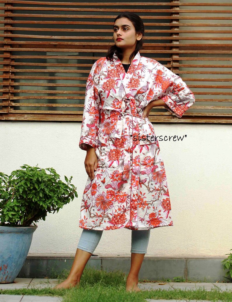 EXPRESS DELIVERY Women Wear Beautiful Handmade Kimono robe ladies night gown Bridesmaid robe Paradise Bird Cotton Kimono Robe