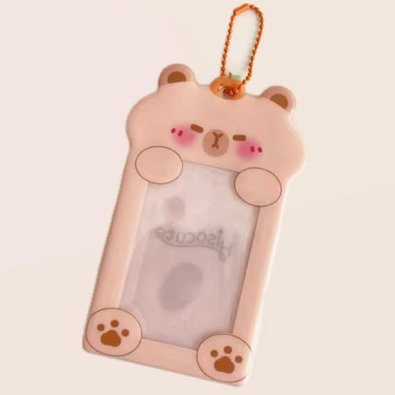 Cute Capybara with Orange Persimmon Photocard Holder Keychain