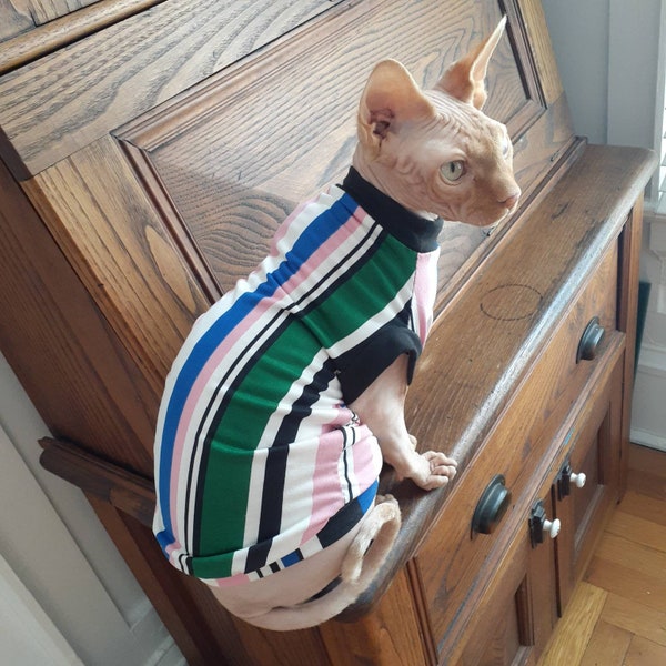 LAST ONE! Sphynx Cat Clothes - Vintage Stripes - Hairless Cat Shirt - Pet Clothing