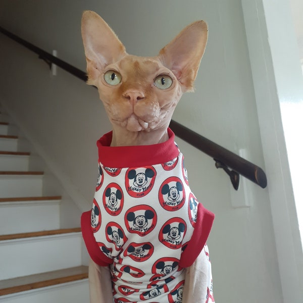 Sphynx Cat Clothes - Mickey Mouse Club  - Pet Clothing - Hairless Cat