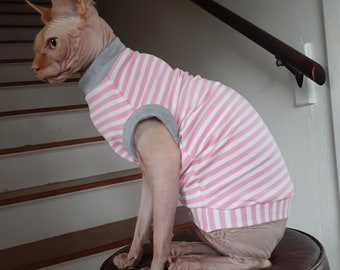 Sphynx Cat Clothes - Sweet Pink n White Stripes - Hairless Cat Shirt - Pet Fashion