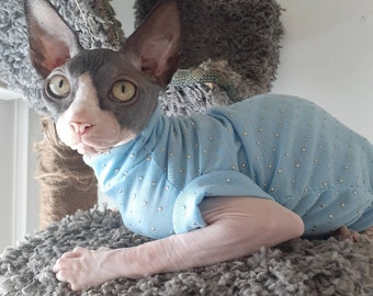 Sphynx Cat Clothes - Baby Blue Textured Dots - Hairless Cat Shirt