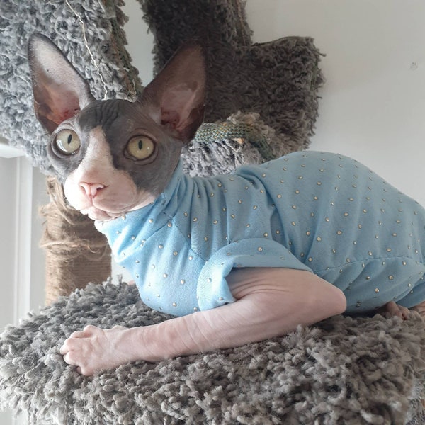 Sphynx Cat Clothes - Baby Blue Textured Dots - Hairless Cat Shirt