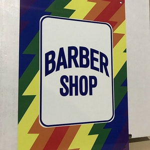 Signe de modèle vintage d’arc-en-ciel de barber shop