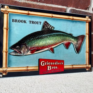 12in Griesedieck Bros Beer Vintage Style Heavy Metal Steel Sign Fishing Trout