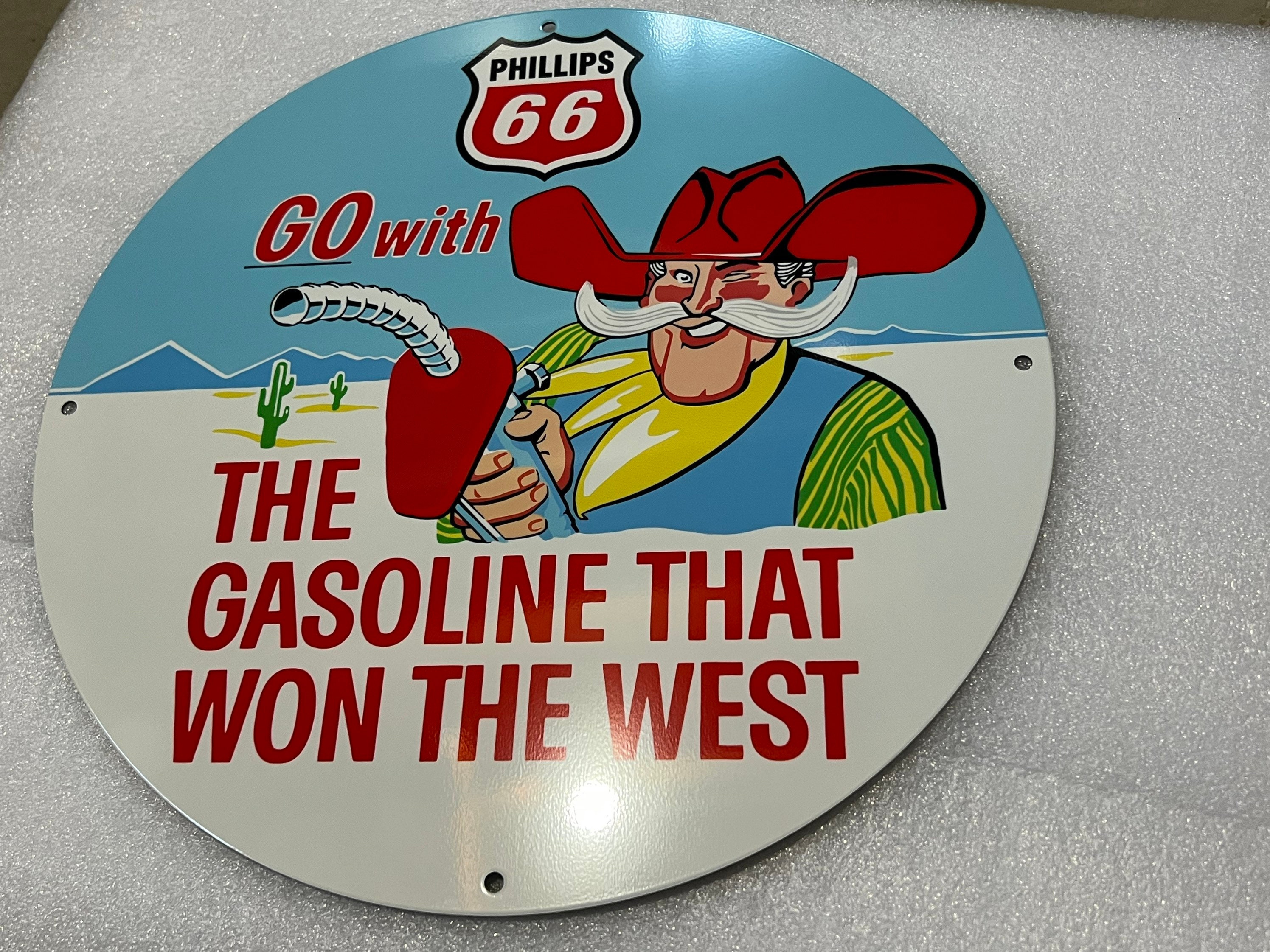 Phillips 66 With Cowboy Gasoline Heavy Steel Vintage Style Metal