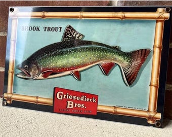 12 Zoll großes Schild „Griesedieck Bros Beer Vintage Style Heavy Metal Steel Sign Fishing Trout“