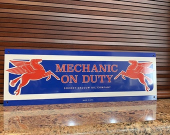 Mobiloil Pegasus Mechanic On Duty Sign