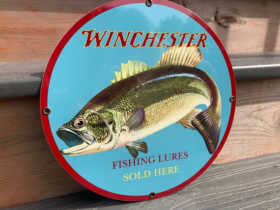 Heavy Steel Winchester Lures Bait Vintage Style Metal Sign 