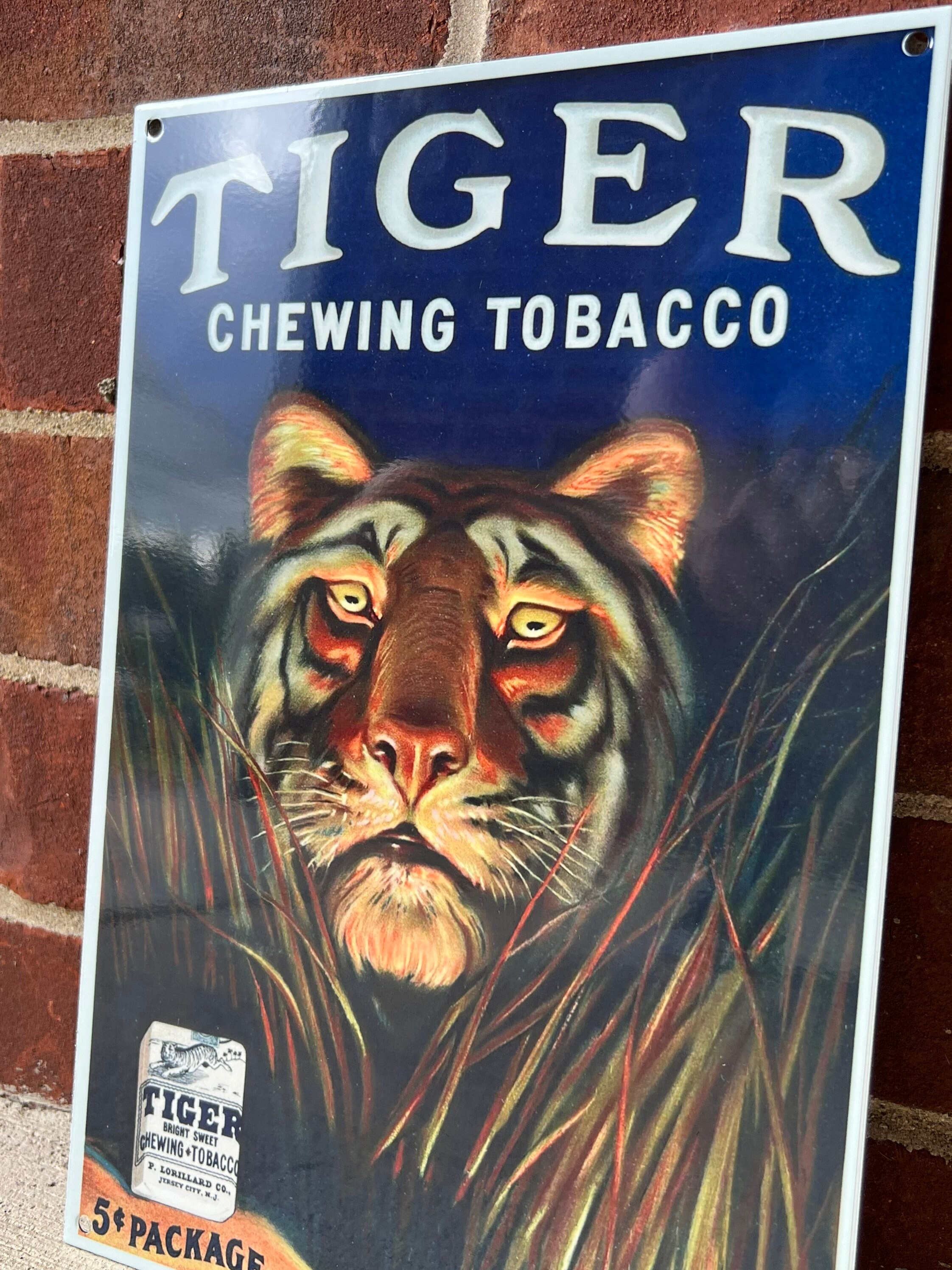 Tiger Chewing Tobacco Heavy Steel Vintage Style Metal Sign