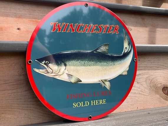 Heavy Steel Winchester Lures Vintage Style Porcelain Sign 